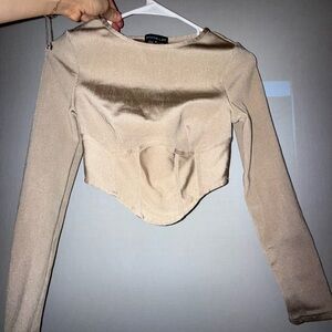 BRAND NEW bandage Tan Beige Nude Long Sleeve Structured Crop Top Minimalist NWOT